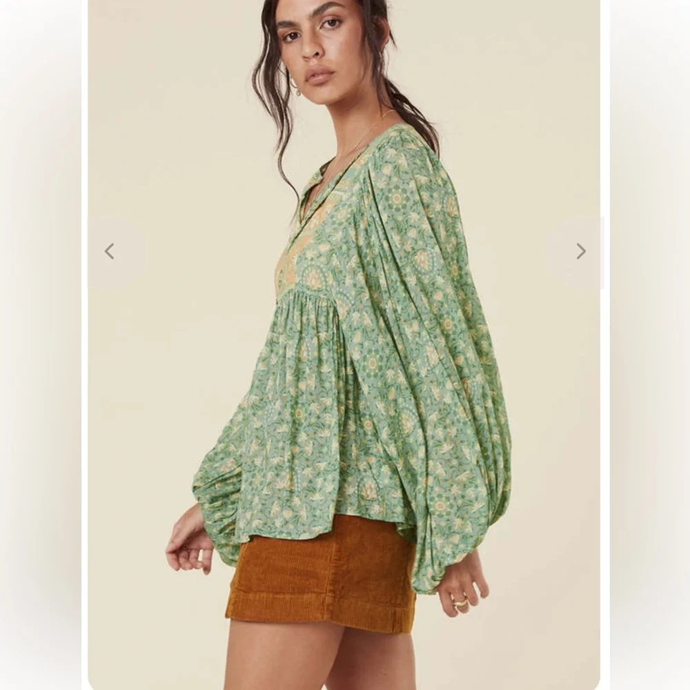 Spell & The Gypsy Collective Emerald Madame Peacock Floral Boho Blouse - Picture 4 of 8